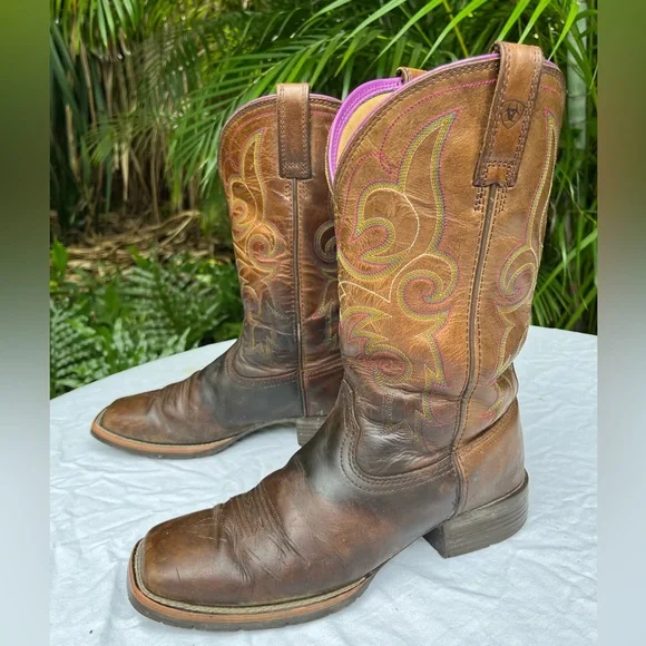 Ariat Hybrid Rancher Square Toe Cowboy Boots Women 10B Western Purple Embroidery - Picture 6 of 16
